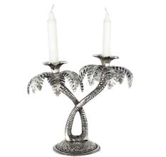 Silver Double Palm Tree Aluminium Candle Stand
